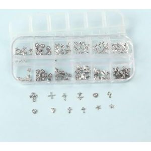 12 rasters gemengde 3D punk zilveren hart metalen manicure nageldecoratie retro verschillend ontwerp nagelkunst bedeltjes-A