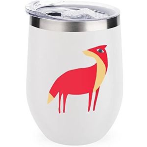 Rode cartoon vos geïsoleerde beker met deksel leuke roestvrijstalen koffiemok duurzame theekop reismok witte stijl