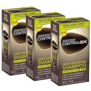 Just For Men Control GX Grey Reducing Shampoo voor grijs haar, met kokosolie en aloë vera, nieuwe verbeterde formule, alle tinten, 118 ml, 3 stuks