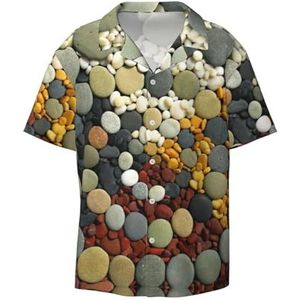 OdDdot Circle Cobblestones Print Heren Button Down Shirt Korte Mouw Casual Shirt voor Mannen Zomer Business Casual Jurk Shirt, Zwart, M