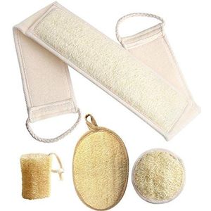 Loofah Body Scrubber - 4 STKS Exfoliërende Loofah Back Scrubber Natuurlijke Luffa Douche Bad Spons Exfoliërende Washandje Gezicht Scrubber Pad voor Diepe Schoon & Verkwikken uw huid (Gratis Zuignaken)