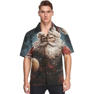 KAAVIYO Kerstmis Kerstman Basketbal Shirts voor Mannen Korte Mouw Button Down Hawaii Shirt voor Zomer Strand, Patroon, L