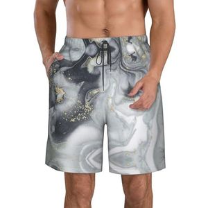 FRGMNT Roze Rose Bloemen Print Heren Sneldrogende Zwemshorts Strand Korte Board Spa Trunks Elastische Gym Shorts Surfen Korte, Luxe Marmer, S