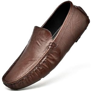 Heren loafers schoen ronde neus effen kleur rijstijl loafer veganistisch leer antislip antislip lichtgewicht casual klassieke instapper (Color : Brown, Size : 39 EU)