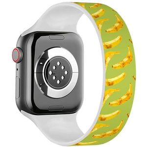 Solo Loop Band Compatibel met All Series Apple Watch 42/44/45/49mm (Bananananen Op Groene Achtergrond) Elastische Siliconen Band Strap Accessoire, Siliconen, Geen edelsteen
