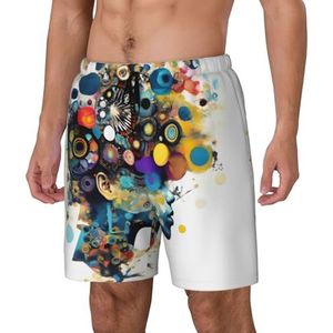 Yyoretp Heren kunstmatige intelligentie hersenprint Hawaiiaanse zwembroek sneldrogende strandshorts met mesh voering en zakken, Zwart, M