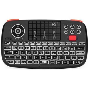 Rii Bluetooth toetsenbord met touchpad (Bluetooth 4.0 + 2.4G draadloos), mini-toetsenbord met scrollwiel en led-achtergrondverlichting (Duitse lay-out, zwart)