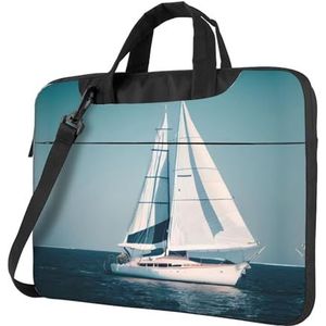 Zilveren geometrische figuur ultradunne laptoptas,Laptoptassen voor bedrijven,Geniet van een probleemloze en stijlvolle reis, Zeilboot Schip Landschap, 14 inch