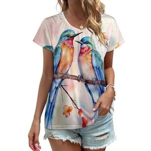 Vogels Bloemen Dames V-hals T-shirts Leuke Grafische Korte Mouw Casual Tee Tops XL