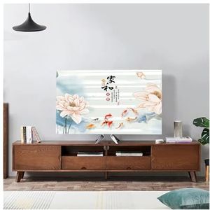 WLTYSM TV Cover Landschap Elastische Kracht Televisie Kap TV Stof Cover Doek 32-75 Inch Eenvoudige en Moderne Chinese Stijl TV Display Beschermers (4,5-50 inch)