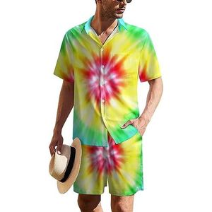 Realistische tie-dye Hawaiiaanse pak voor heren, set van 2 stuks, strandoutfit, shirt en korte broek, bijpassende set
