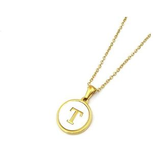 Dames ronde 18K gouden schelp roestvrijstalen alfabet ketting titanium staal 26 Engelse alfabet hanger sieraden (Style : T)