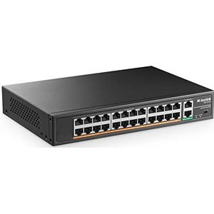 MokerLink 24-poorts PoE Switch, 2 Gigabit Uplink Ethernet-poort, 400 W hoge prestaties, IEEE802.3af/at en niet-beheerde PoE + voor rackmontage
