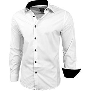 Baxboy B-444 Overhemd, voor heren, slimfit, gemakkelijk te strijken, lange mouwen, wit/zwart, M