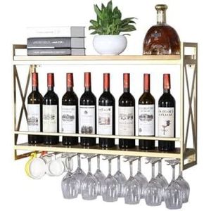 Opbergrek wandmontage wijnfles display rek/wijnrek wandgemonteerde wijnfleshouder/wijnplank en glazen rek/kurk opslag winkel rood, wit, champagne planken (kleur: goud, maat: 100x20x5