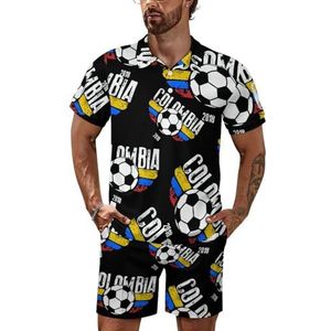 Colombiaanse voetbalvlag heren poloshirt set korte mouwen trainingspak set casual strand shirts shorts outfit 3XL