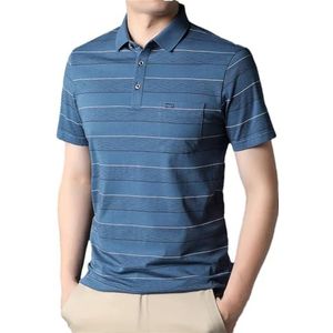 Mannen Zomer Gestreepte Polos Shirt Mannen Eenvoudige Casual Korte Mouw Shirt Heren Kleding Koreaanse Mode T- Shirt, Blauw, L