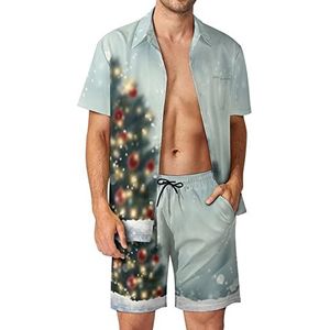 Blurry Christmas Tree Snow Hawaiiaanse bijpassende set voor heren, 2-delige outfits, button-down shirts en shorts voor strandvakantie