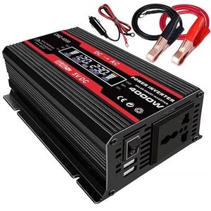 Spanningsomvormer 6000W Auto-omvormer Met Dubbele USB Intelligente Omvormer Van 12V Gelijkstroom Naar 110V Wisselstroom 220V Voertuig Slimme Omvormer Met Stroomomvormer(4000WBlack 12 V 220V)