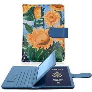 Melsbrinna Paspoorthouder, paspoorthouder kaartsleuven, schattige paspoorthoes voor vrouwen/mannen, waterdichte RFID-blokkerende reisportemonnee, Zonnebloem, Reizen