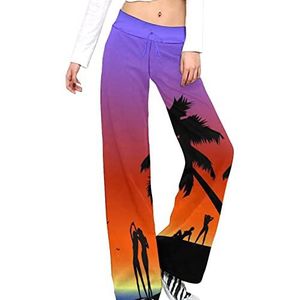 Vrouwen Palm-bomen Zeegezicht Yoga Broek Voor Vrouwen Casual Broek Lounge Broek Trainingspak met Trekkoord 3XL