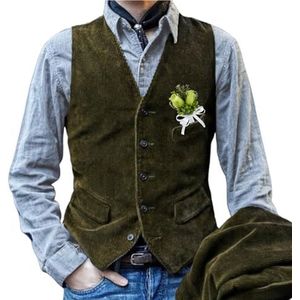 LTHTX Heren vintage corduroy mouwloos vest, casual pak vest vintage V-hals jurk vest voor mannen, Groen, L