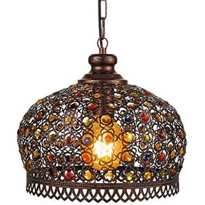 Eglo Jadida Hanglamp, vintage hanglamp met 1 lichtpunt, oosterse stijl, hanglamp van staal in koper-antiek en glas, kleurrijk, eettafellamp, woonkamerlamp, hangend met E27-fitting, diameter: 33 cm