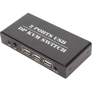 DisplayPort KVM-switch, KVM-switch Aluminiumlegering 4K 60Hz Vaak Ondersteund Gebruikt 2 Poorten voor Kantoor (EU-stekker)