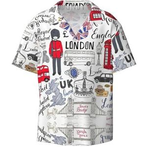OdDdot I Love London Print Heren Overhemden Atletisch Slim Fit Korte Mouw Casual Business Button Down Shirt, Zwart, XXL