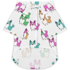 Pixel Art Style Patroon met Welsh Corgi Grappige Hond Shirt Button Down Hawaii Shirt Grappige Doek Huisdier Ademend T-shirts Gift voor Kleine Honden En Katten