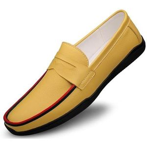 Loafers for heren Ronde neus Echt leer Tweekleurige Penny Loafers Flexibele antislip Antislip Wandelen Klassieke instappers (Color : Yellow, Size : 43 EU)