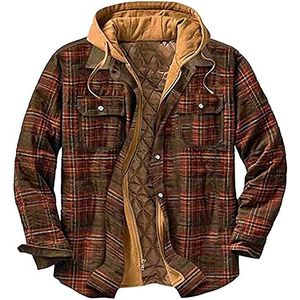 Heren Gewatteerde Shirts Houthakker Hooded Flanel Geruit Jas Dikke Gewatteerde Werkkleding Warme Thermische Fleece Bont Gevoerde Top Casual Jas (Color : D, Size : 4XL)