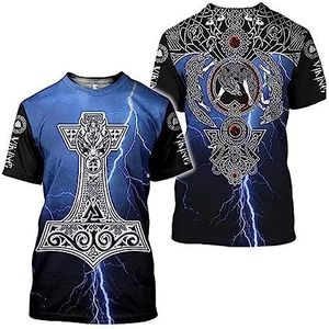 Noorse mythologie Thor's Hammer Amulet T-shirt voor heren, 3D-printen zomer hiphop straat ademend korte mouwen, gezellig T-shirt voor feestevenementen