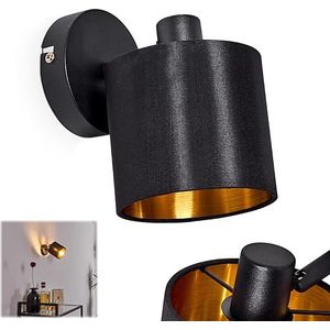 Wandlamp Alsen, wandlamp van metaal/stof in zwart/goud, 1 lamp, 1 x E14 fitting, verstelbare wandspot met stoffen kap in retro/vintage design, zonder gloeilampen
