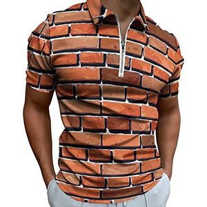 Rode bakstenen muur heren poloshirt met rits T-shirts casual korte mouw golf top klassieke pasvorm tennis tee