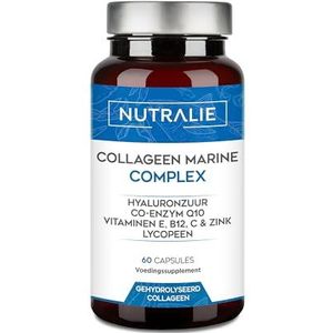 Gehydrolyseerd Marien Collageen + Hyaluronzuur Q10 Vit C E- Huid - Vitamine C E en Q10-100% Collageenpeptiden Type I - 60 Capsules Nutralie