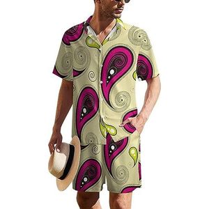 Traditionele etnische en oosterse paisley Hawaiiaanse pak voor heren, set van 2 stuks, strandoutfit, shirt en korte broek, bijpassende set
