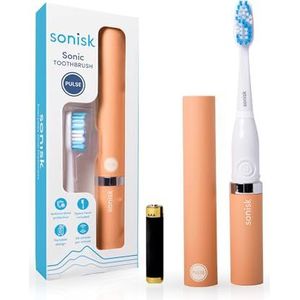 Sonisk Pulse | Elektrische tandenborstel op batterijen | Draagbaar reisformaat met antimicrobiële sonische technologie | 1x batterij, 2x opzetborstels, 1x reiskoffer inbegrepen (Peachy Peach)