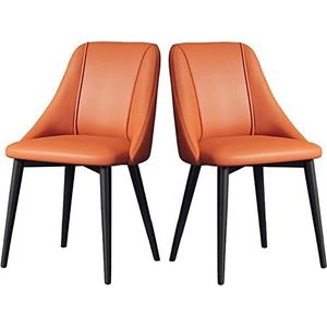 GEIRONV Moderne lederen eetkamerstoel set van 2, for balie lounge woonkamer receptie stoel met ergonomische rugleuning en metalen poten Eetstoelen (Color : Orange, Size : 85 * 42 * 44cm)