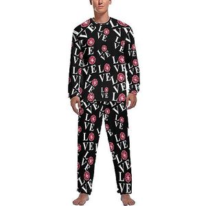 Liefde brandweerman zachte heren pyjama set comfortabele lange mouwen loungewear top en broek geschenken 2XL