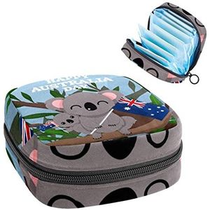 Maandverband Opbergtas, Menstruatie Cup Pouch Tampon Bag, Periode Pads Houder Organizer voor Vrouwen Meisjes, Happy Australia Day Leuke Koala
