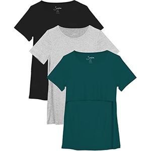 Sosolism 3-Pack Borstvoeding Tops Modal Moederschap Nursing Tops Korte Mouw Verpleging T-Shirt, Groen/Lichtgrijs/Zwart, S