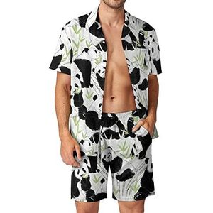 Leuke Panda's En Bamboe Heren Hawaiiaanse Bijpassende Set 2-delige Outfits Button Down Shirts En Shorts Voor Strand Vakantie