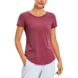 CRZ YOGA Vrouwen Sport T-Shirt Korte Mouw Fitness Gym Running Shirt Crewneck Licht Yoga Tops Zomer Top Misty Merlot L