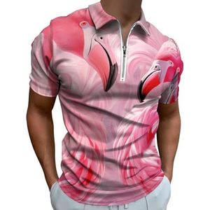Roze Flamingo's Half Zip-up Polo Shirts Voor Mannen Slim Fit Korte Mouw T-shirt Sneldrogende Golf Tops Tees XS