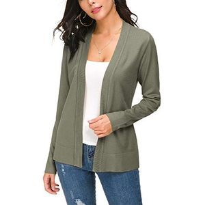 Dames Elegante Solide Open Voorkant Lange Mouwen Cardigan Lichtgewicht Gebreide Losse Vesten(S, Licht olijfgroen)