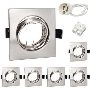 Wondlumi Set van 6 LED inbouwspots GU10 set draaibaar roestvrij staal geborsteld inbouwspots 68mm hoekig 230V inbouwframe incl. fitting voor LED of halogeen