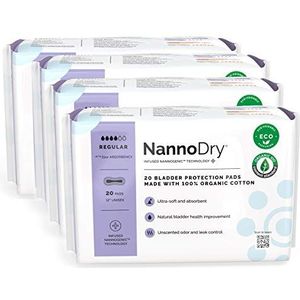 NannoDry Natuurlijke incontinentiepads - biologische katoenen blaaslekkagepads - zwangerschaps-, postpartum en menopauze-pads voor vrouwen en mannen - Nannocare Regular (20 stuks (4 stuks) - 30,5 cm