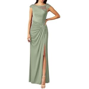 Dames chiffon moeder van de bruid jurk met zakken avondgalajurken cocktailjurk grote maten, Salie, 32
