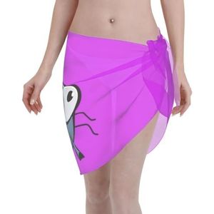 Insectenvleugels ogen cartoon print elegante strandwrap, bikini cover-up, badmode jurk, voor vrouwen, perfect voor zwembad en resort zwart, Zwart, one size